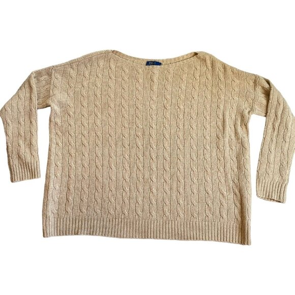 Polo Ralph Lauren Women’s  Medium  Pullover Sweater Boxy Tan Merino Wool Blend - Picture 1 of 6